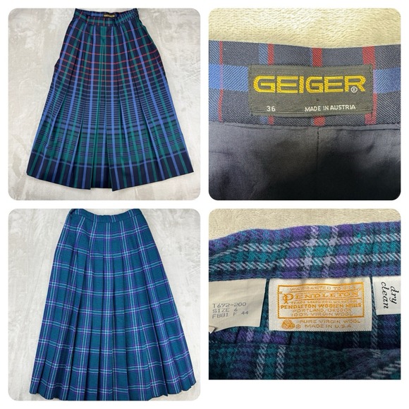 Vintage Dresses & Skirts - Pendleton & Geiger Womens Wool Plaid Skirt Lot Size 6 Vintage USA /Austria 24x32